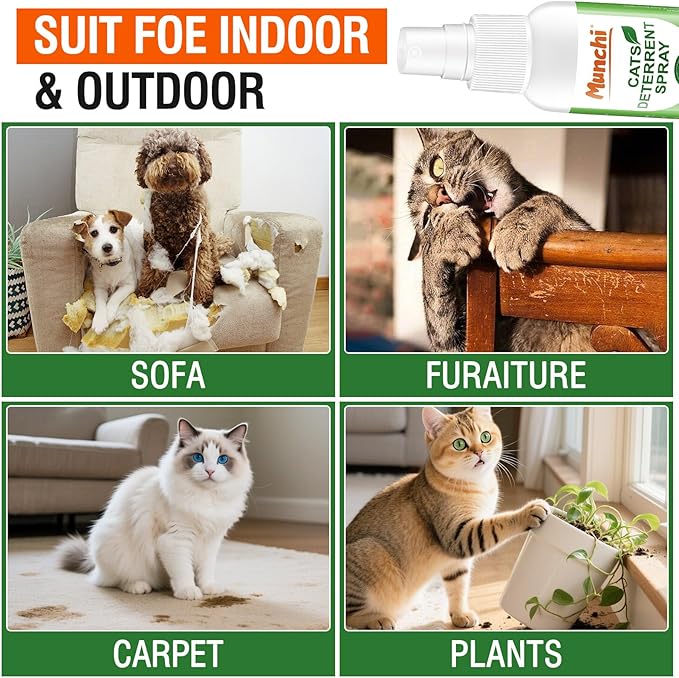 MUNCHI Cat Scratch Deterrent Spray – Natural Indoor & Outdoor Repellent, Furniture Protection, Prevent Scratching, Digging & Chewing