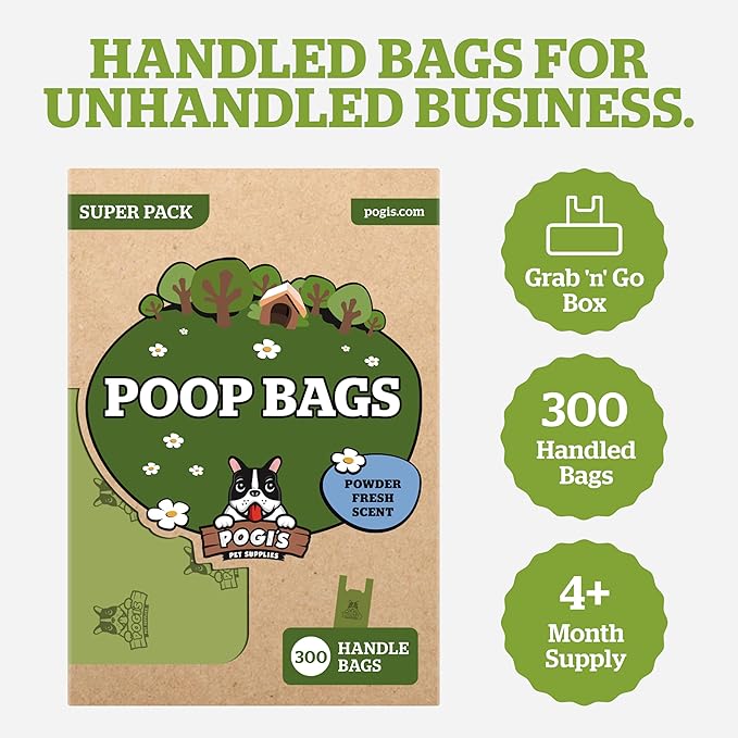 Pogi’s Dog Poop Bags with Handles – Extra-Thick, Leak-Proof, Large, Fresh Scent, 300-Count