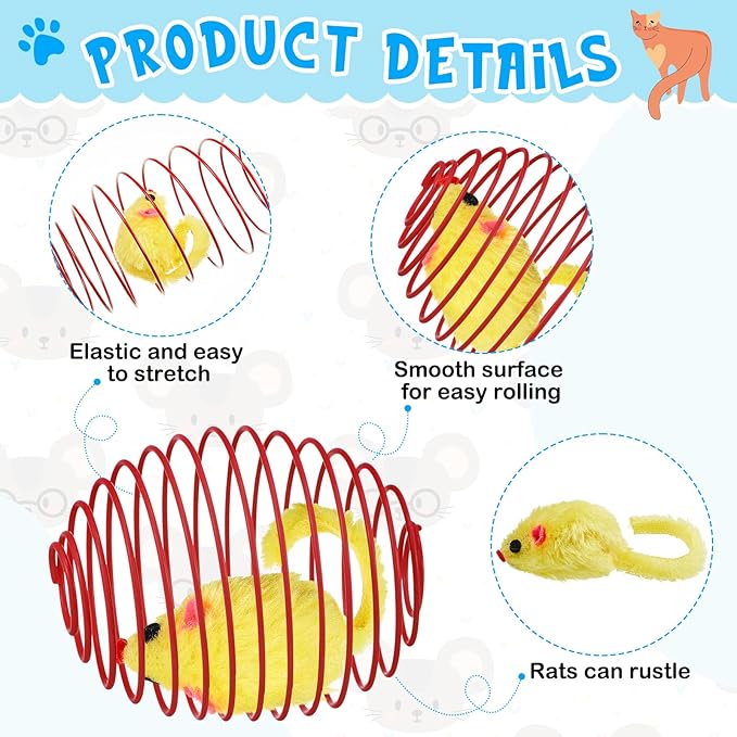 Jecery 5 Pcs Cat Spring Balls Toys Stretchable Rolling Balls Colorful Playful Coils Interactive Action Toy Caged Rats for Kitten Pet Supplies (Mouse,Multicolor)