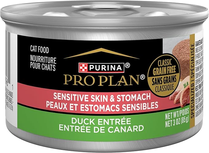 Purina Pro Plan Sensitive Skin and Stomach Wet Cat Food, Sensitive Skin and Stomach Duck Entree - (Pack of 24) 3 oz. Pull-Top Cans
