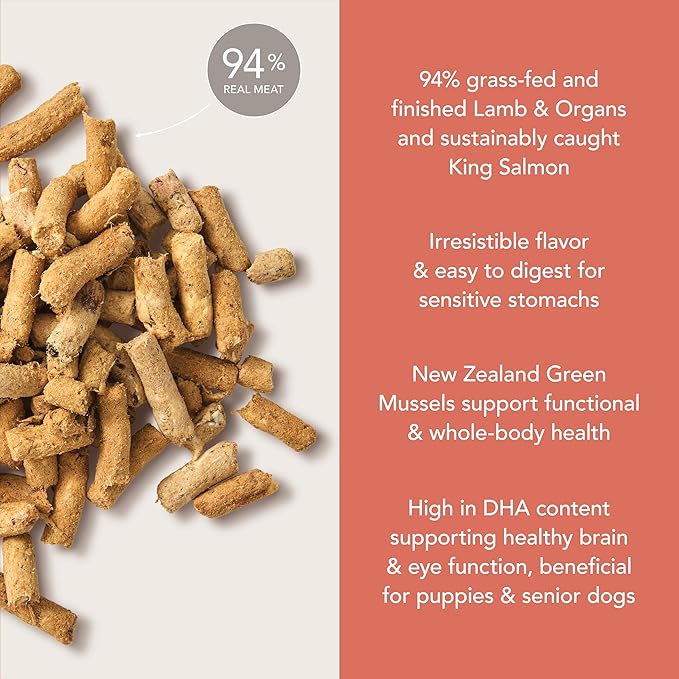 K9 Natural Lamb & King Salmon Freeze Dried Dog Food, High-Meat Natural Complete Meal or Meal Toppers for Dogs, Grass-Fed Lamb & King Salmon from New Zealand, Grain-Free, GMO-Free, 8lb