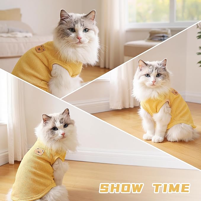 Waffle Knit Cat & Dog T Shirt for Small Dogs, Stretchable Puppy Shirt for Sphynx Cats & Small Breeds, Pet Clothes | Breathable Summer/Winter Apparel for Newborn(3PCS 2XLarge)