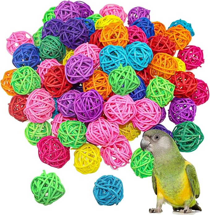 100 Pieces Wicker Rattan Balls Parrot Bird Toys Chewing Toys for Parakeet Budgie Cockatoo, Grapevine Ball for Birds, DIY Craft Party Wedding Multi-Colored (100 pcs, 1.18In)