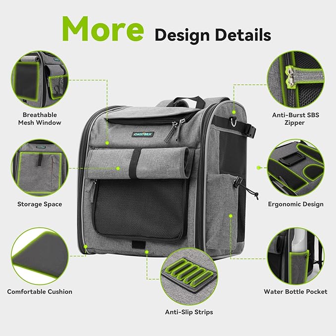 Dog Bike Front Basket, 4 in 1 Foldable Pet Backpack/Shoulder Bag/Auto Seat with Heavy-Duty L-Shaped Mount Φ3.15 in, Waterproof Cushion & Reflective Strips, Supports Up to 22lbs