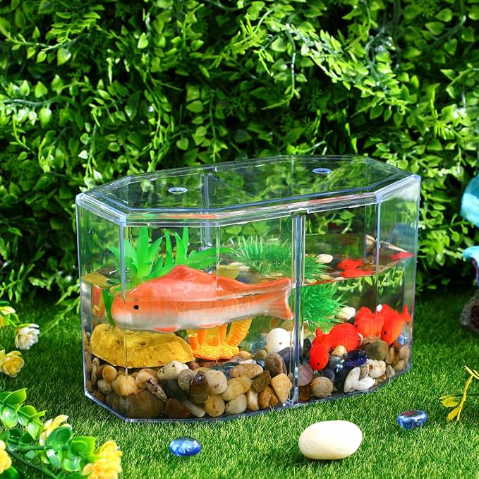 Totority Box Octagonal Fish Tank Betta Fish Bowl Small Containers Shrimp Tank Baby Cart Covers Turtle Tank Betta Fish Tank Fish Breeding Tank Betta Tank Acrylic Self-Cleaning