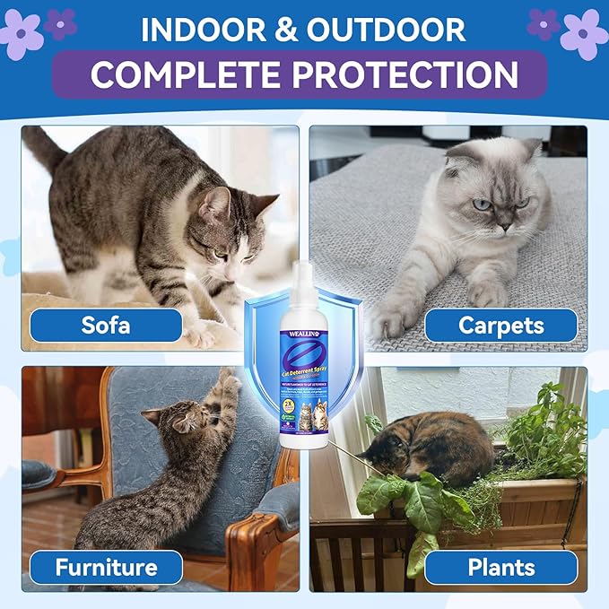 Keep Away Cat Deterrent Spray-2 Pack(8.12 Oz), Natural Cat Repellent Spray Safe Indoor & Outdoor Deterrent for Furniture Protection, Effective Anti-Scratch Training Aid