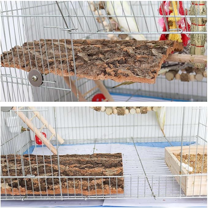 2 Pack 16 x 12 Inch 100% Natural Cork Perch, Bird Cork Seat Boards, Birdcage Bark Decor Accessories for Birds Parakeets Budgie Parrot Cockatiel Hamster Guinea Pig Rat