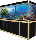 350 Gallon Glass Aquarium with Aluminum Cabinet - Including Sump for Filtration and Circulation, Plumbing, LED, Black with Gold Trim