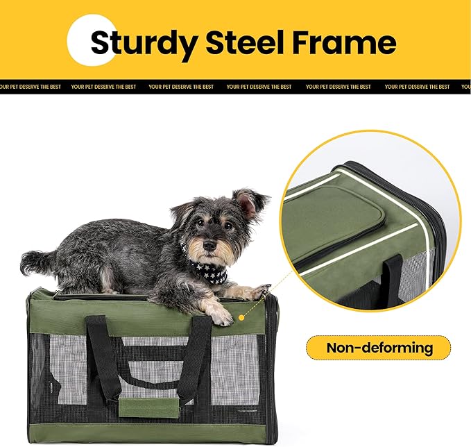 Dog Carrier Soft Sided, Large Cat Carrier with Inner Safety Leash, Pet Transport Carrier for Large Cats and Medium Dogs up to 20 Lbs, Collapsible Travel Puppy Carrier Bag -Green L