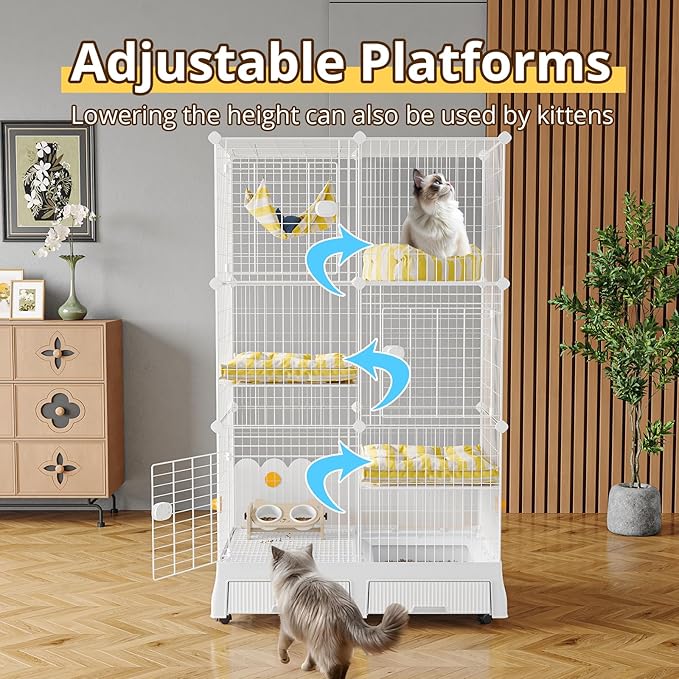 Oneluck Large Cat Cage Indoor On Wheels,35.5" L x 21.6" W x 62.2" H Cat Enclosure with Litter Box Ideal for 1-3 Cats,