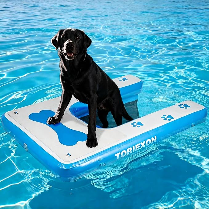 Inflatable Dog Boat Ramp 48"x32", Upgraded Pool Ramp for Dogs, Supports Up to 180 lbs, Stable & Durable Non-Slip Surface, Ideal for Pools, Lakes & Beaches