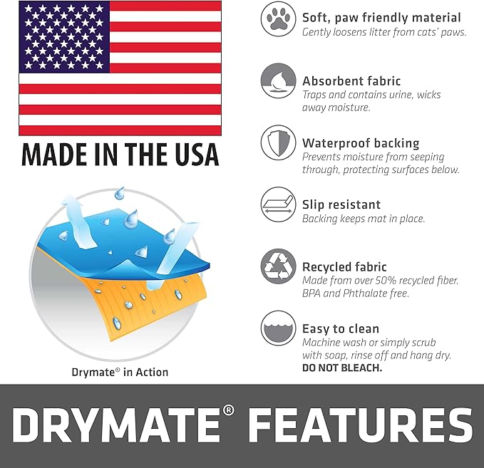 Drymate Cat Litter Box Mat, Litter Trapping Mat, Waterproof, Urine-Proof, Absorbent, Machine Washable, Soft on Paws, Contains Mess, Protects Floors, Kitten Supplies, Dark Grey, 28x36 XL, 2-Pack