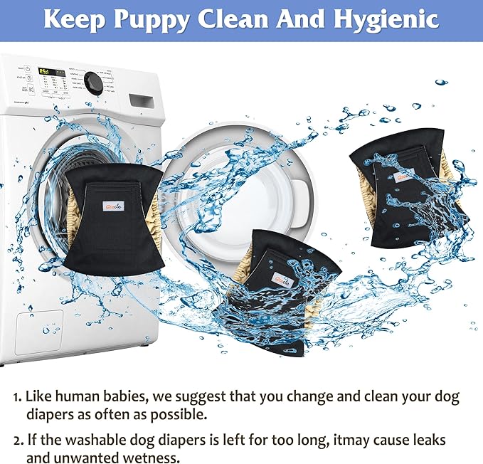 5 Pack Dog Diapers Male Reusable, Premium Belly Bands for Male Dogs, High Absorbing Dog Pee Wraps for Doggie in Incontinence or Excitable Urination and Training Black L