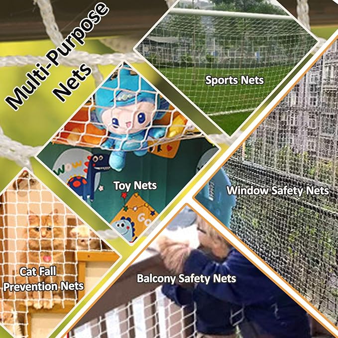 Safety Rope Net Kids Pet Stair Balcony Protection Net Baseball Softball Backstop Nets Outdoor Knotless Sports Netting(Size:1M×2M(3.3FT×6.5FT),Color:White)