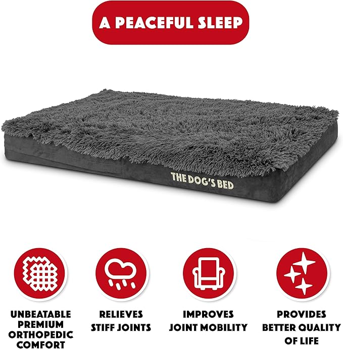 The Dog’s Bed Orthopedic Memory Foam Dog Bed Mattress, Fur Fabric, Grey Fur, Large, 4-Inch