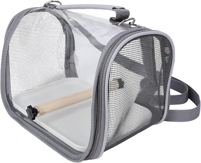 HANABASS Portable Bird Travel Cage Carrier for Small Birds Lightweight Grey Travel Bag with Perch for Small Parakeets Parrots Conures Transport