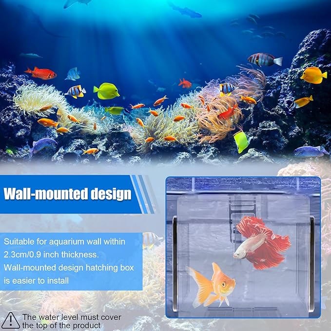 Fish Breeding Box, Acrylic Fish Isolation Breeding Hatching Box, Hanging Aquarium Hatchery Tank for Baby Fish Guppy Betta Shrimp Clownfish Freshwater Saltwater