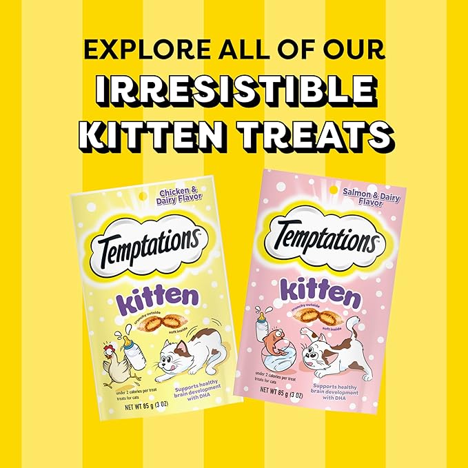Temptations Kitten Treats Classic Crunchy and Soft Cat Treats, Chicken and Dairy Flavor, 6.3 oz. Pouch (Pack of 10)