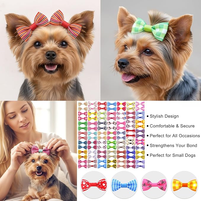 Dog Hair Bows 2 inches Small Puppy Bowknot Clips for Pet Grooming Accessories Doggy 100Pcs (50 Pairs)