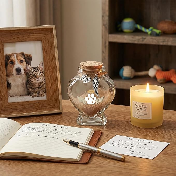 Loss of Dog Cat Pet Sympathy Gift, Memorial Bottle for Pet Hair, Pet Fur Keepsake, Heart-Shaped Glass Memorial Bottle, Dog Hair Keepsake, Dog Memory Memorial Keepsake