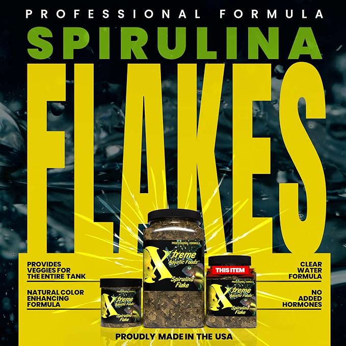 Xtreme Spirulina Flakes - Balanced Herbivorous Diet for Tropical and Marine Fish, Enhanced Health, Vibrant Colors - USA Farm Grown - Ideal for Cichlids, Barbs, Tetras and Guppies (3.5oz)