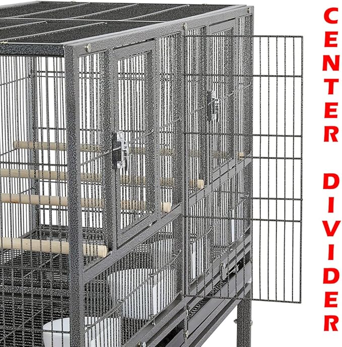 1/2/3-Combo Stacker Center Divided Breeder Breeding Bird Flight Double Rolling Cage for Aviaries Canaries Cockatiels Lovebirds Finches Budgies Small Parrots (Black Vein, One Stacker)