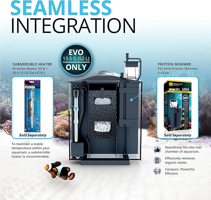 Fluval Evo XII Saltwater Aquarium Kit, 13.5 Gal. – Saltwater Fish Tank with Reef-Capable LED, Efficient 3-Stage Filtration and Seamlessly Integrated Hardware