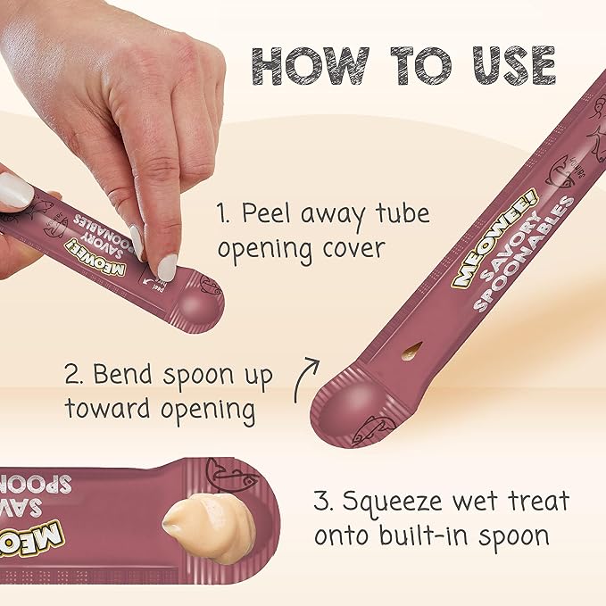 Savory Spoonables with Real Salmon, Tuna & Krill, 8 Count Tube, Triple Flavor Squeezable Lickable Wet Treats for Cats with Built-in Spoon for Less Mess (Pack of 2)