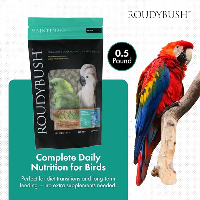 Roudybush Daily Maintenance Food for Birds - Scientifically Formulated Bird Feed - Bird Food Pellets w/Corn, Wheat, Soy & More - Nutritious & Healthy Feed for Birds (Medium , 8oz)