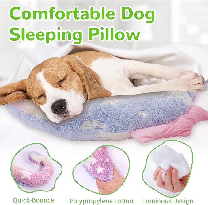 Dog Calming Pillow - Cute Soft Animal Pillow for Dogs, Cats, Kids, Adults, Washable Cozy Relaxing Pet Bed Pillow, Glow in The Dark Dog Neck Pillow (Pink, Large)