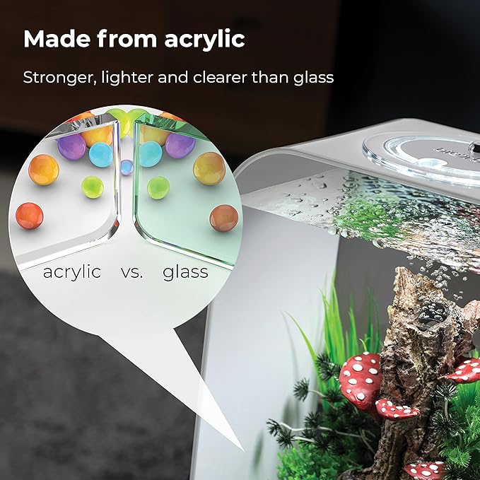biOrb Life 15 Acrylic 4-Gallon Aquarium with White LED Lights Modern Compact Tank for Tabletop or Desktop Display, Black
