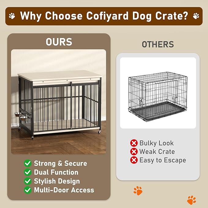 Dog Crate Furniture, 47’’ Wooden Dog Kennel Indoor with Sliding Front Door, Multi-Side Openings & Feeding Window Pet Cage House as TV Stand, End Table(Beige)