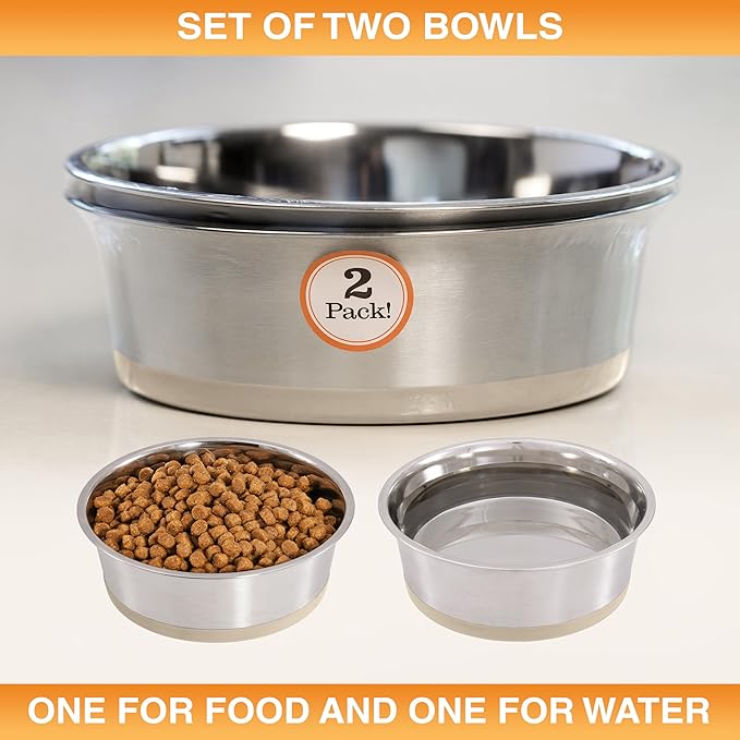 Neater Pet Brands Stainless Steel Dog Bowls with Non-Slip Rubber Bottom – Set of 2, 4 Cup (32 oz), Tan - Heavy Duty Metal Dog Bowl, Dishwasher Safe, Food or Water Bowl, Ideal for Medium Dogs