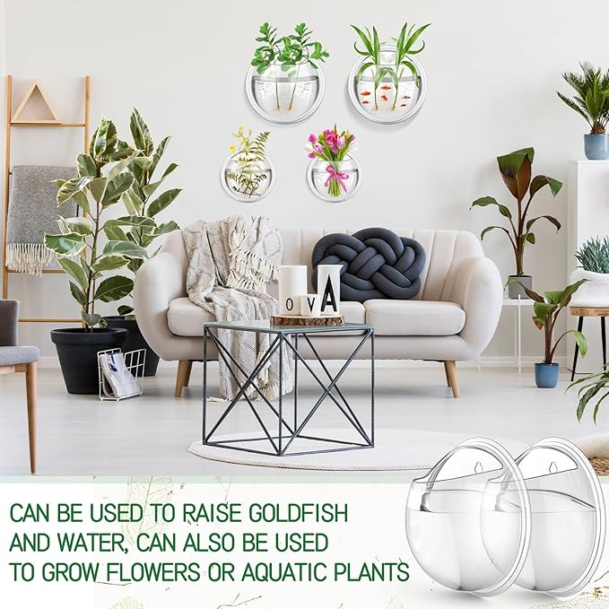 4 Pcs Wall Fish Tank Wall Aquarium Hanging Fish Bowls 9in 6in Acrylic Fish Bubble Ecosphere Decor Fish Bubble Hanging Fish Bowl Clear Vase Flower Plant Pot