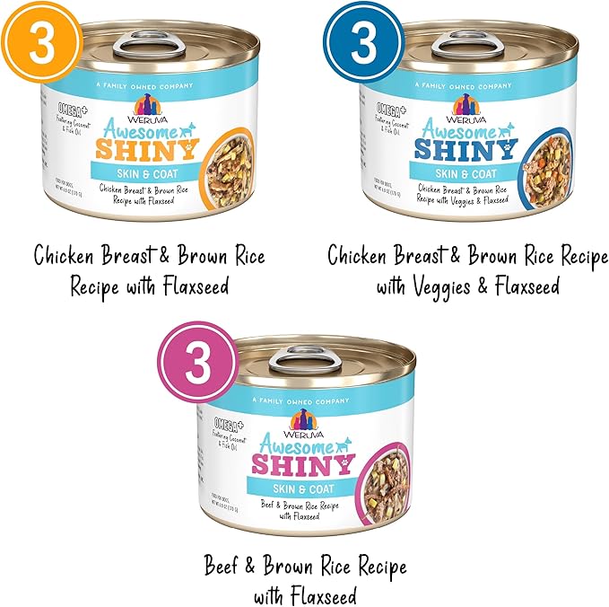 Weruva Awesome Shiny Wet Dog Food, Coat Crusader Variety Pack, 6oz Can (Pack of 9)
