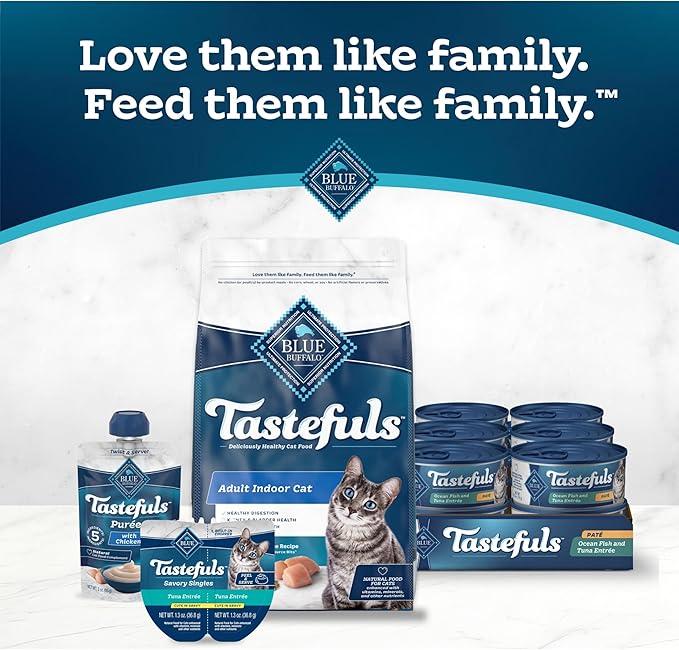 Blue Buffalo Tastefuls Wet Cat Food Paté,Made with Natural Ingredients,Ocean Fish and Tuna Entrée,5.5-oz Cans,(Pack of 48)