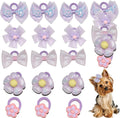 20pcs Handmade Puppy Hair Bows Purple, Cute Bowknot Top Knot with Elastic Bands for Yorkie Grooming