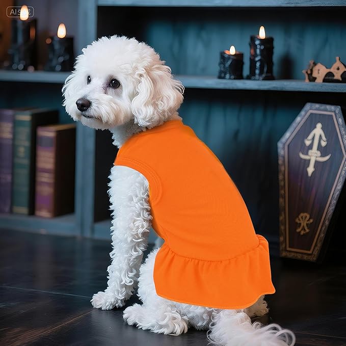 Dog Dresses Cat Skirt Solid Color Dog Clothes Summer Sleeveless Puppy Girl Clothes for Small Pet Dogs Cats (Orange, Small)