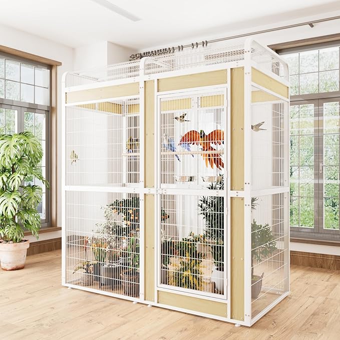 Large Bird Cage for Parakeets Outdoor Bird Aviary Parrot Cage with Perch, Birdcage for Macaws Canaries Parrots Budgie Lovebirds-White (2 Box Set)