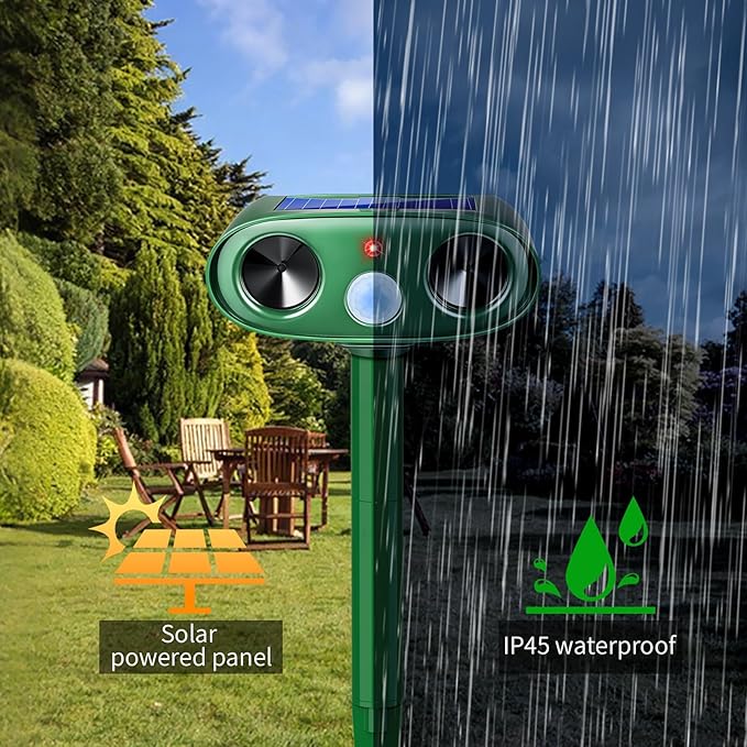 2026 Ultrasonic Solar Animal Repellent Outdoor Motion Activated Cat Repellent Outdoor Waterproof for Yard & Garden, Effective Rabbit Deer Raccoon Squirrel Coyote Deterrent Device 4 Pack