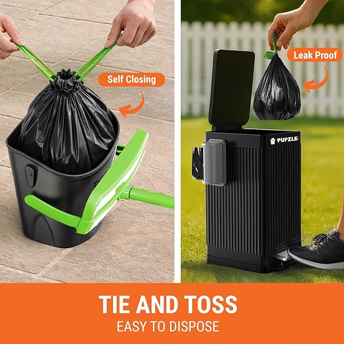 Pupzle Dog Pooper Scooper with Bag Attachment, 40" Long Handle Pooper Scooper for Large Dogs, Dog Poop Scoop for Yard, Large Capacity Swivel Bin and Rake, Lavender Scented Bags (Black)