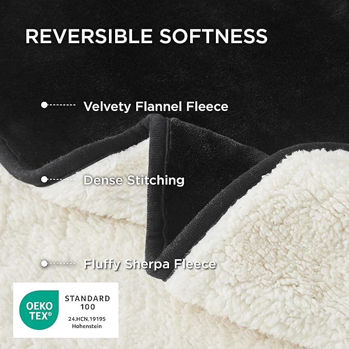 Bedsure Cat Blanket for Indoor Cats - Waterproof Calming Cat Blankets for Couch Bed Protection, Sherpa Fleece Pet Blanket, Soft Plush Reversible Throw Furniture Protector, 60"x50", Black