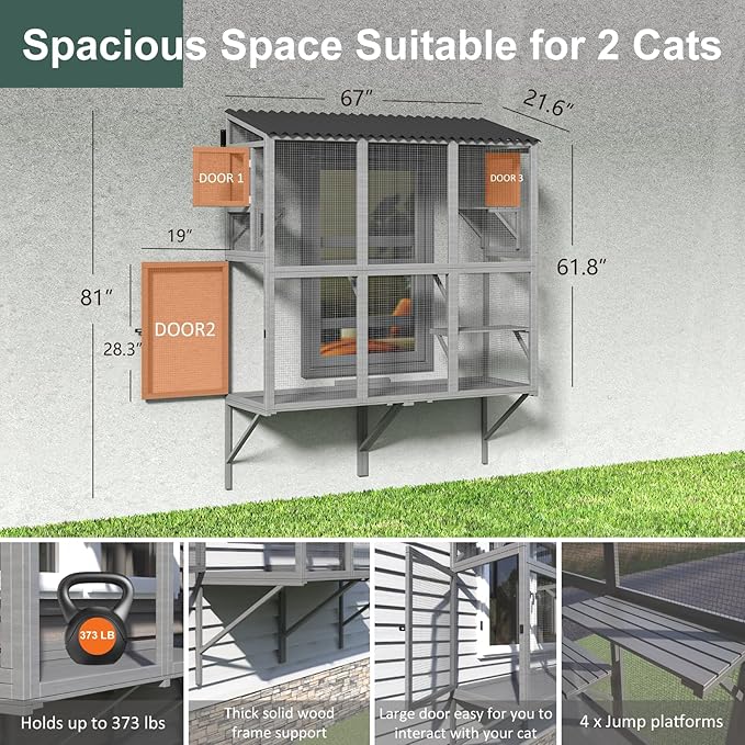 Cat Catio, Expandable Window Box Enclosure for Multiple Indoor Cats, Comfortable Wooden Small Pet Perch House, All-Weather Use, for Safely Enjoying Outdoor Sights, Playing, Sunbathing, Napping