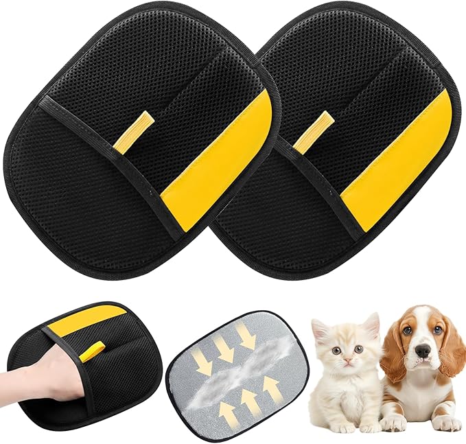 Pet Hair Removal Gloves,Electrostatic Gloves Pet Hair, Efficient Grooming Glove for Cats Dogs, Reusable Pet Hair Removal Tool for Couch, Furniture, Carpet, Curtain (2)