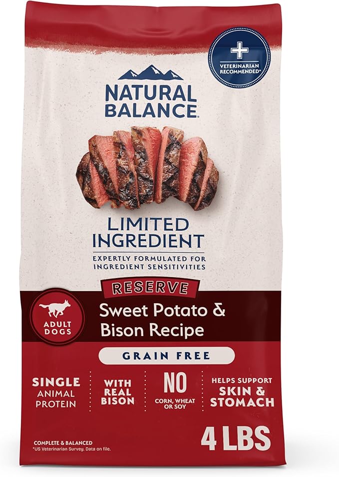 Natural Balance Limited Ingredient Adult Grain-Free Dry Dog Food, Reserve Sweet Potato & Bison Recipe, 4 Pound (Pack of 1)