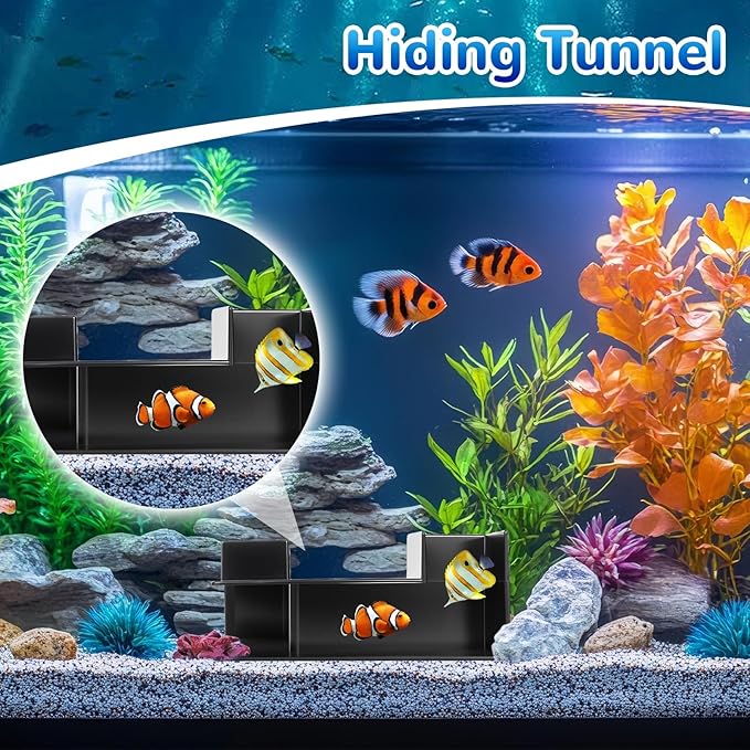 Dual-Entrance Aquarium Tunnel, Aquarium Cave Hideout 360° Viewing, Black Shrimp Cave Fish Tank Tunnels, Aquarium Underground Tunnel, Substrates Buried Tunnel for Fish Decoration