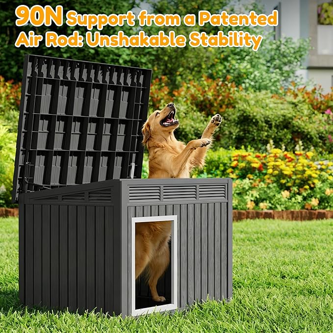 Fancyango Large Dog House for Indoor & Outdoor - Weatherproof & Removable Roof, Fits Small to Large Dogs (42.8" L x 33" W x 31.5" H) - Black