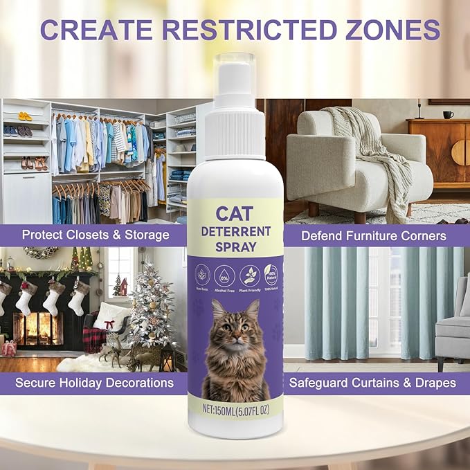 Cat Deterrent Spray, Cat Repellent Indoor and Outdoor, Citrus Spray for Cats, Cat Deterrent for Furniture Protection, Pee Spraying, Excessive Chewing & Scratching Everywhere, 5.07 Fl Oz