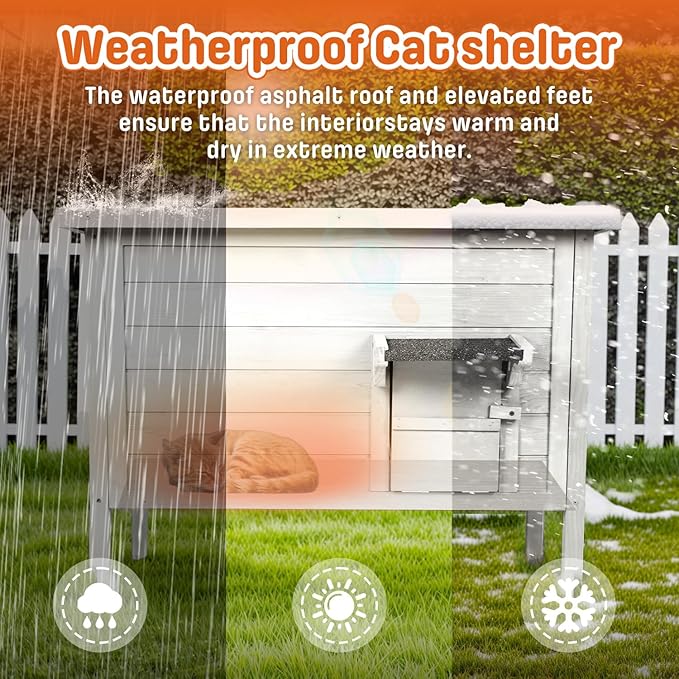 BRIOPAWS Outdoor-Cat-House-Insulated | Feral-Cat-Shelter for Winter | Weatherproof | Large Wooden Pet House for Multiple Cats | Foldable Ladder | Acrylic Side Window | White
