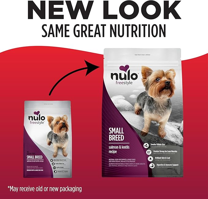 Nulo FreeStyle Small Breed Dog Food Dry - Salmon & Lentils, Puppy & Adult Grain Free Dog Food, Natural, High Protein, Smaller Sized Kibble with BC30 Probiotic for Healthy Digestion Support, 6lb